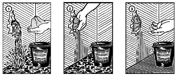 Grafični prikaz vgradnje hidroreakcijskega prahu Koster KD 2 v treh korakih